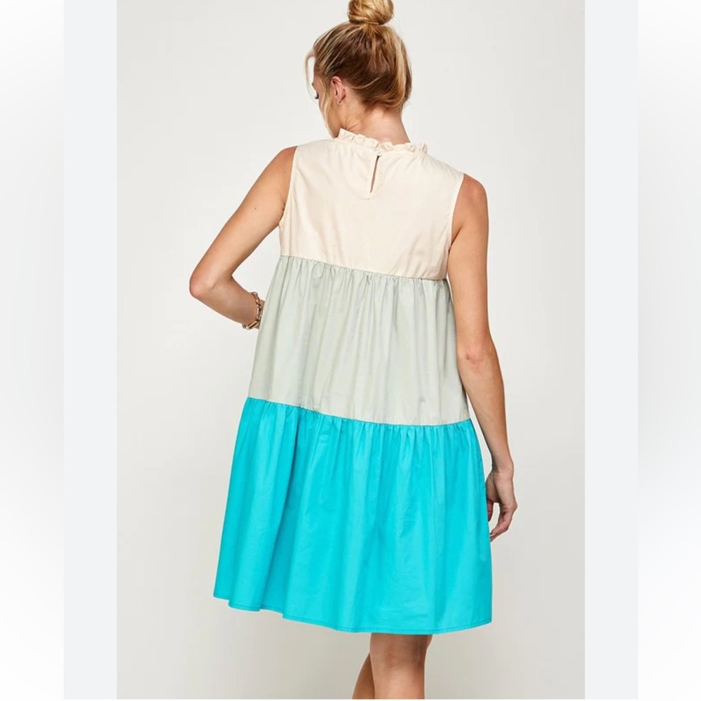Solution Color Block Ruffled Round Neck Dress - Picture 4 of 4